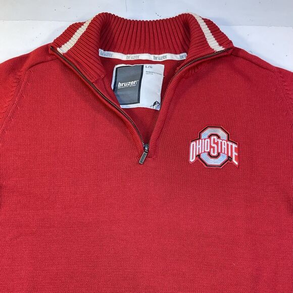 OHIO STATE COLLEGE FOOTBALL BUCKEYES PULLOVER 1/4 ZIP BRUZER SWEATER Mens L - Picture 2 of 5